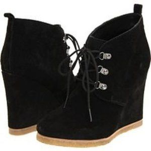 Steve Madden Tanngoo Black Leather Suede Wedge Ankle Boots